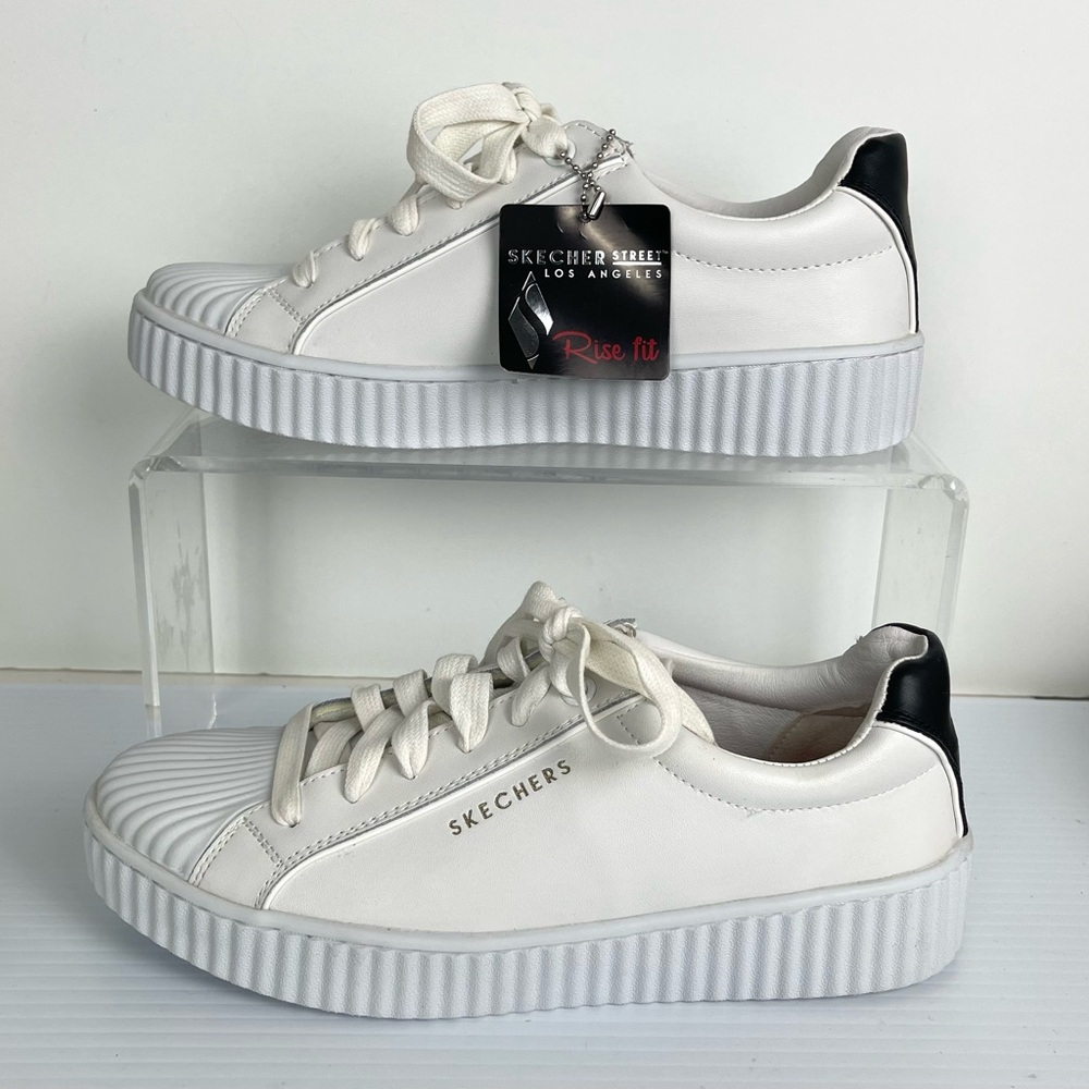 Skechers Street Rise Fit Shell Toe Sneakers Womens Platform White Leather Size 6